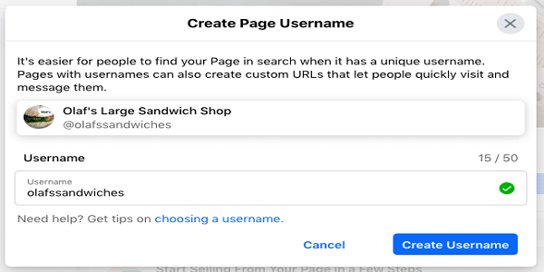 How to set up facebook page username